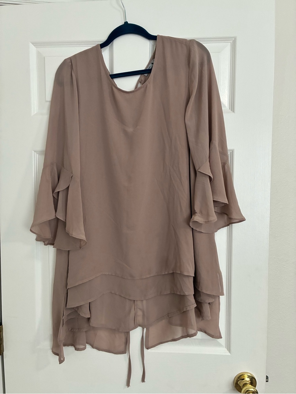 Womens Ruffle Sleeve Layered Tunic Top - Taupe